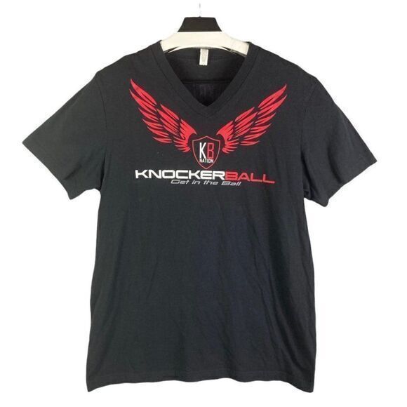 Knockerball Bubble Soccer KB Nation V-Neck T-Shirt Womens L Short‎ Sleeve Black - Picture 1 of 8